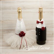 Чехлы на шампанское черно-белые с красным